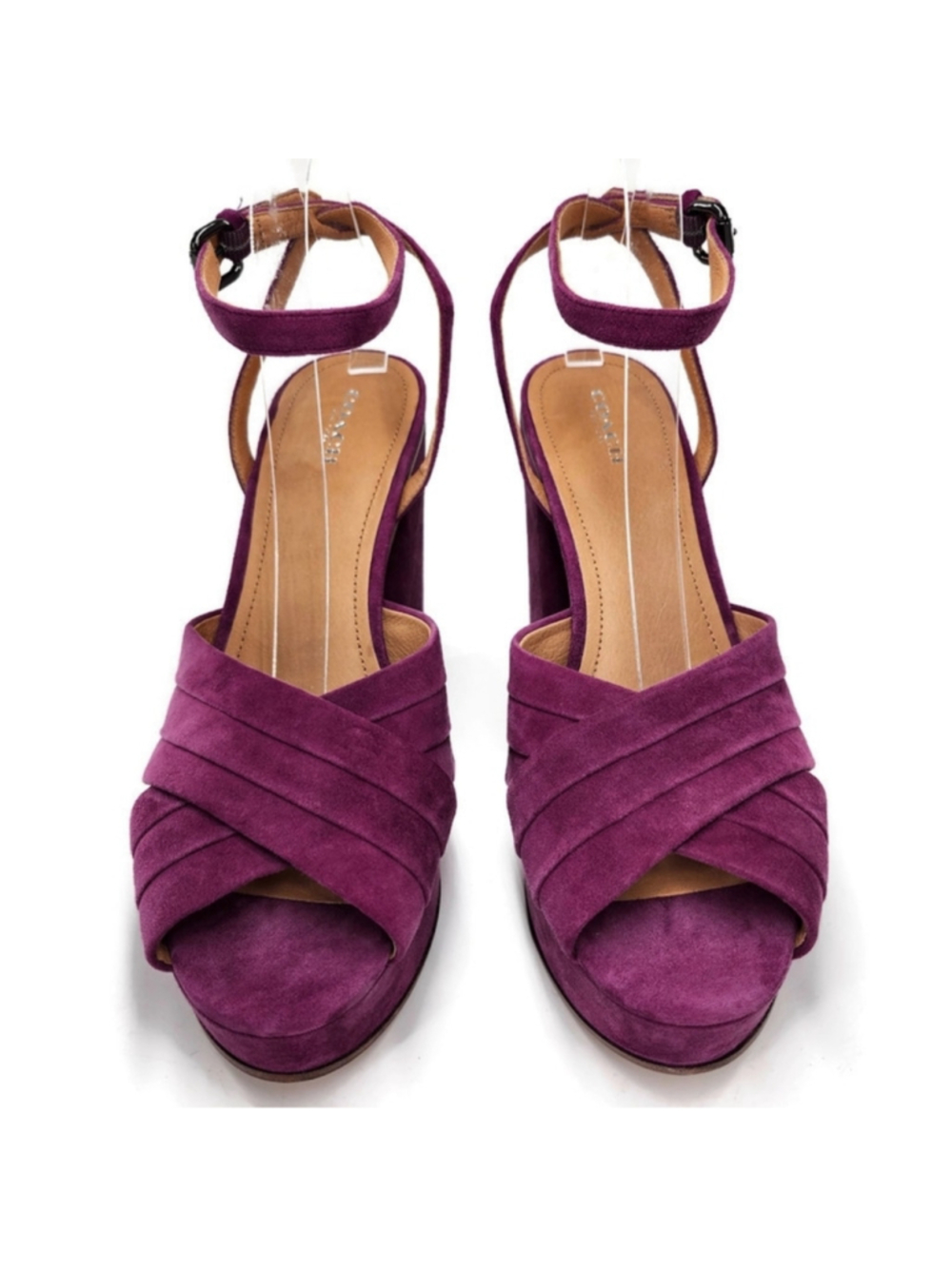 Coach Nikeeta Plum Purple Suede Ankle Wrap Block High Heel Platform Sandals - Picture 5 of 13